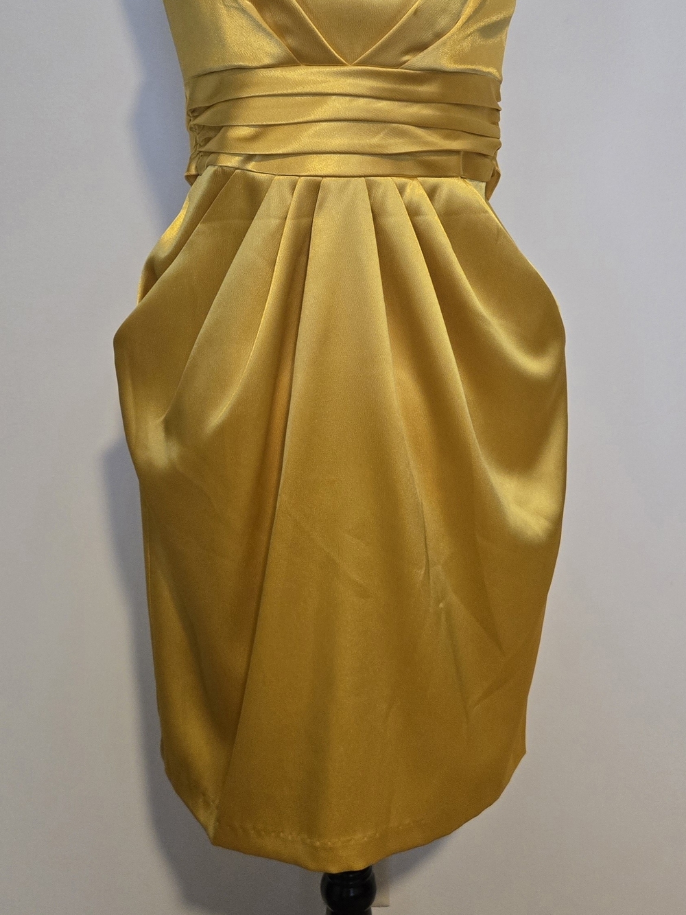 le chateau Strapless Satin Dress in Mustard Gold
